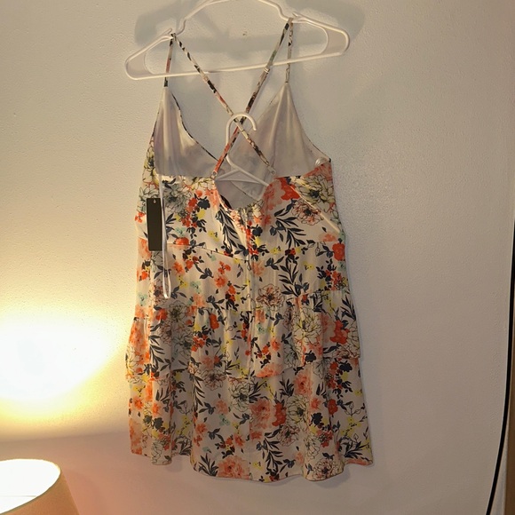 City Studio Floral Strappy Dress in Orange and Cream - Picture 2 of 4